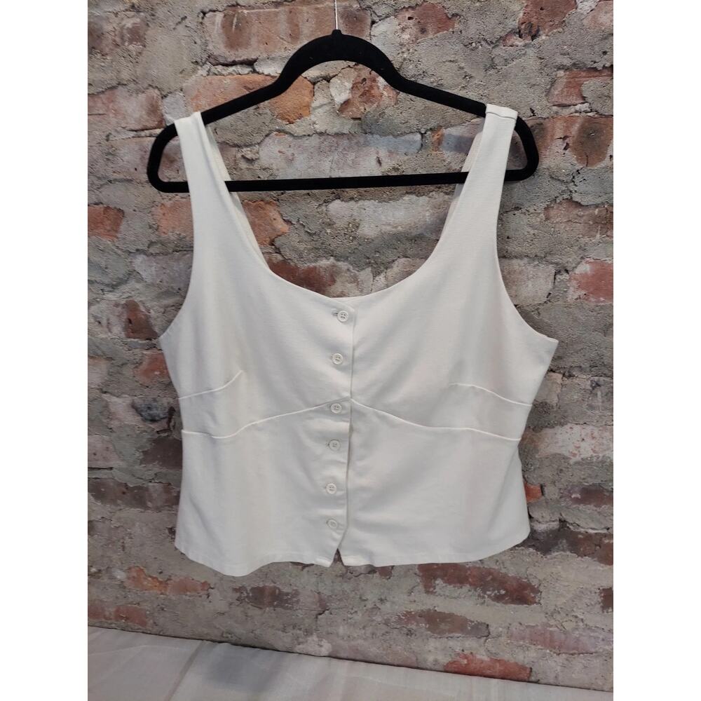 A New Day Womens Tank Top Blouse XXL Cream Scoop Neck Button Front